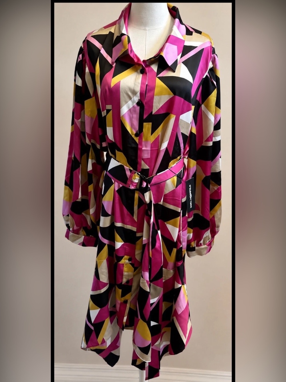 NWT Karl Lagerfeld Paris Geometric Belted Shirt Dress 24W Plus Size